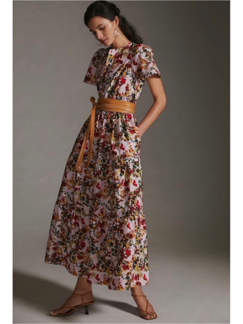 Anthropologie Somerset Floral Pink Maxi Dress Smocked Cotton Size Small NWT